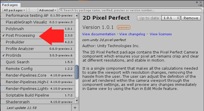 Tutorial: Where to find post processing package Unity?
