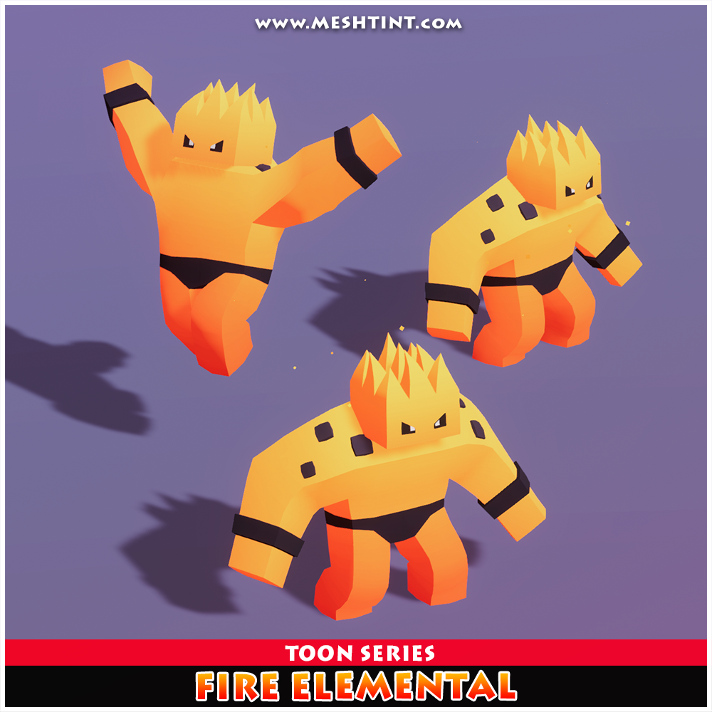 Fire Elemental Toon Meshtint 3d model unity low poly game fantasy monster evolution Pokemon