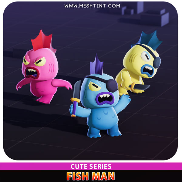 Fish Man Cute Humanoid Mecanim Meshtint 3d model character unity low poly game fantasy monster