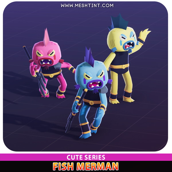 Fish Merman Cute Humanoid Mecanim Meshtint 3d model unity low poly game fantasy creature sea water