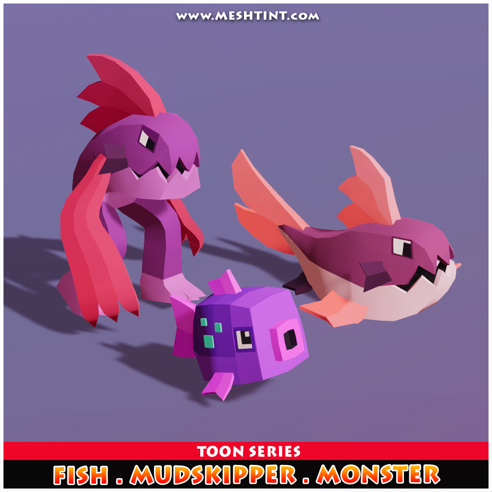 Fish Mudskipper Toon Meshtint 3d model unity low poly game fantasy monster evolution Pokemon