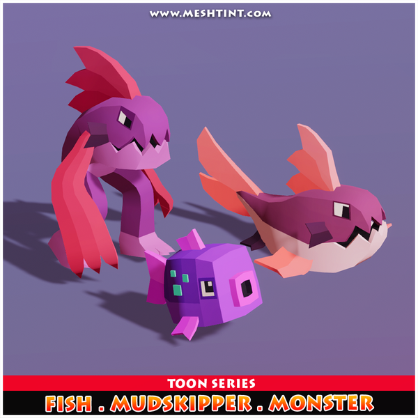 Fish Mudskipper Toon Meshtint 3d model unity low poly game fantasy monster evolution Pokemon