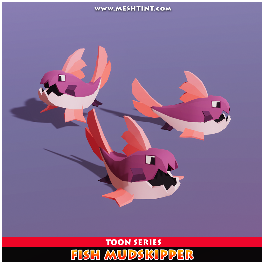 Fish Mudskipper Toon Meshtint 3d model unity low poly game monster evolution Pokemon water animal