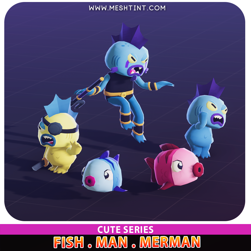 Fish Man Merman Cute Humanoid Mecanim Meshtint 3d model unity low poly game fantasy monster