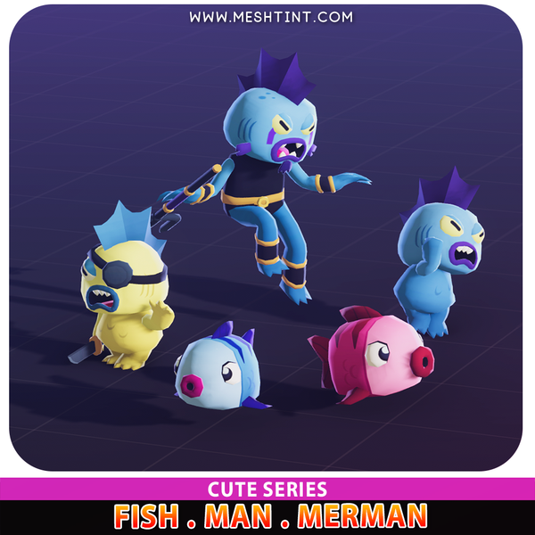 Fish Man Merman Cute Humanoid Mecanim Meshtint 3d model unity low poly game fantasy monster