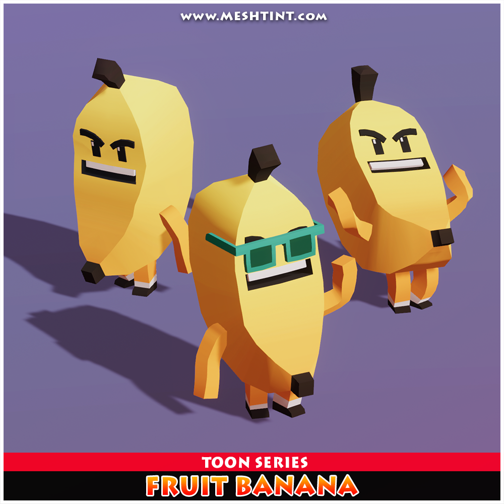 Fruit Banana Toon Humanoid Mecanim Meshtint 3d model character unity low poly game food cooking