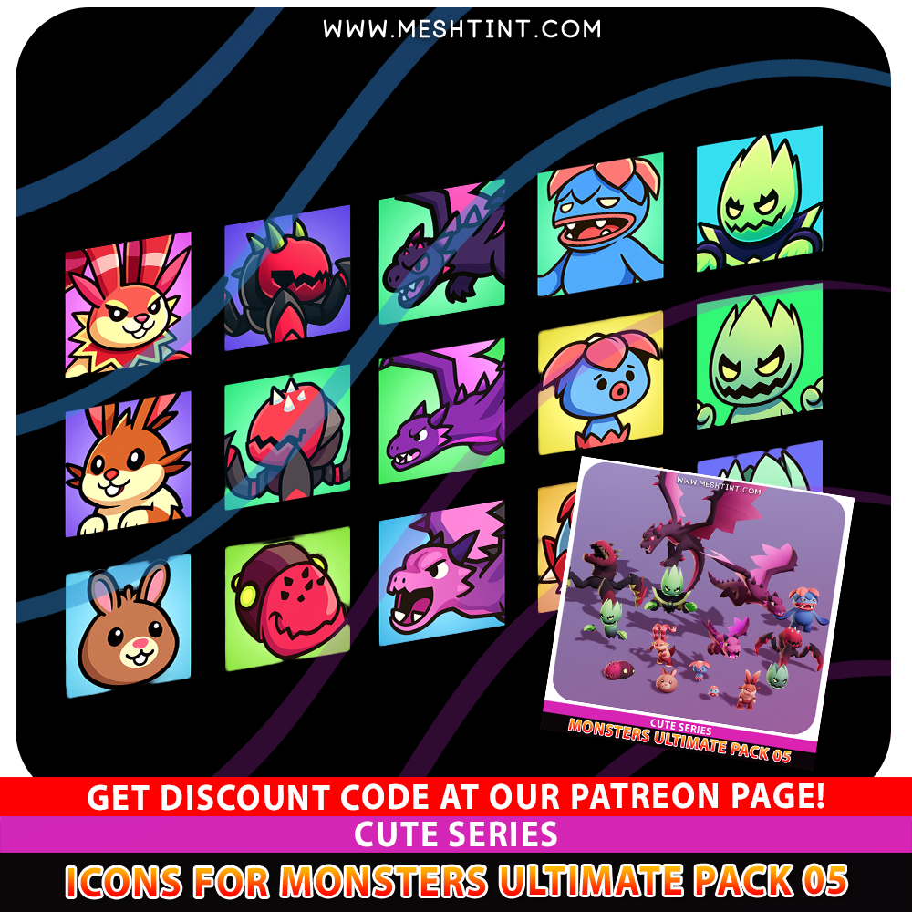 Icons Monsters Ultimate 05 Cute Meshtint 3d model unity low poly game fantasy evolution Pokemon