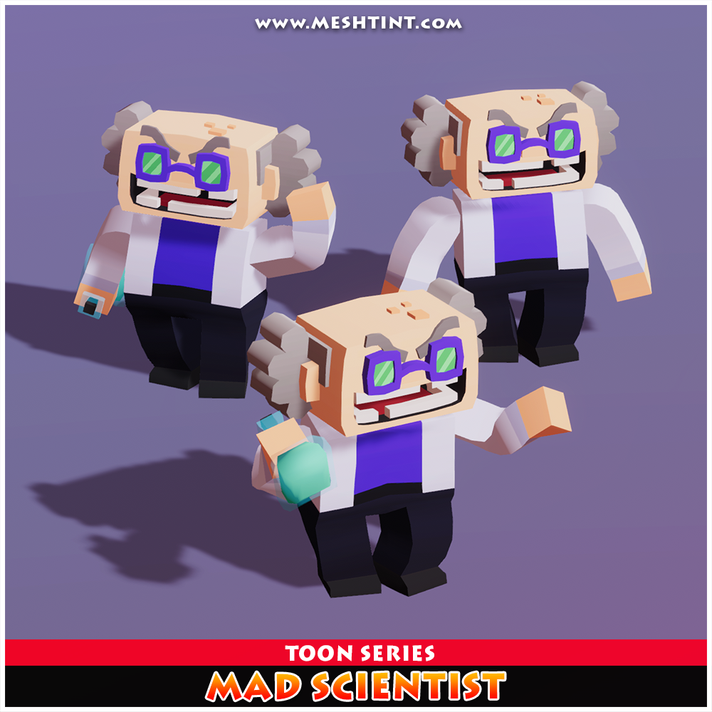 Mad Scientist Toon Humanoid Mecanim Meshtint 3d model unity low poly halloween frankenstein old man