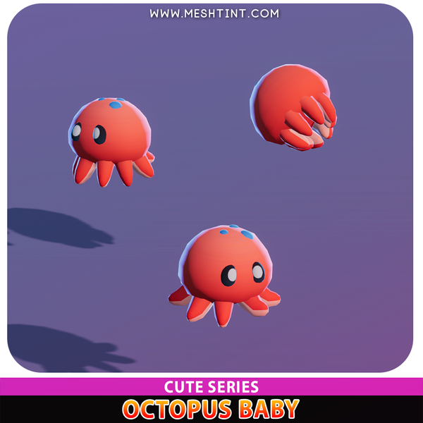 Octopus Baby Cute Meshtint 3d model modular unity low poly game creature monster pet fish sea water