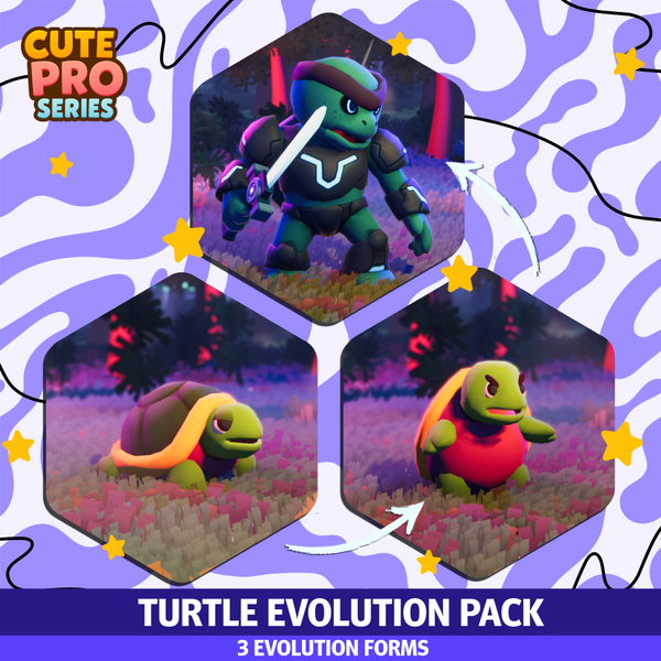 Turtle Evolution Cute - Evolve your character! Meshtint 3D low poly sci fi models game rpg pokemon
