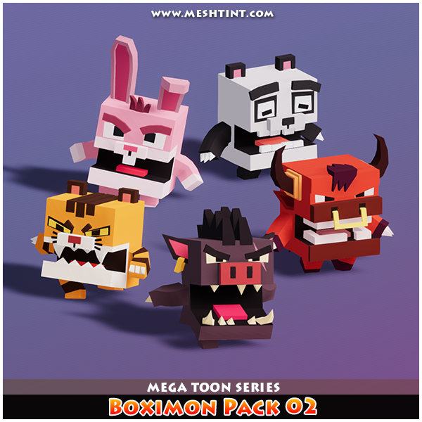 Boximon Pack 02 Mega Toon Series 1.1 Mesh Tint Shop3DSA Unity3D Game Low Poly Download 3D Model