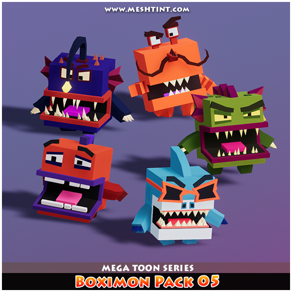 Boximon Pack 05 Mega Toon Series Mesh Tint Shop3DSA Unity3D Game Low Poly Download 3D Model