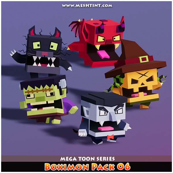 Boximon Pack 06 Mega Toon Series 1.1 Mesh Tint Shop3DSA Unity3D Game Low Poly Download 3D Model