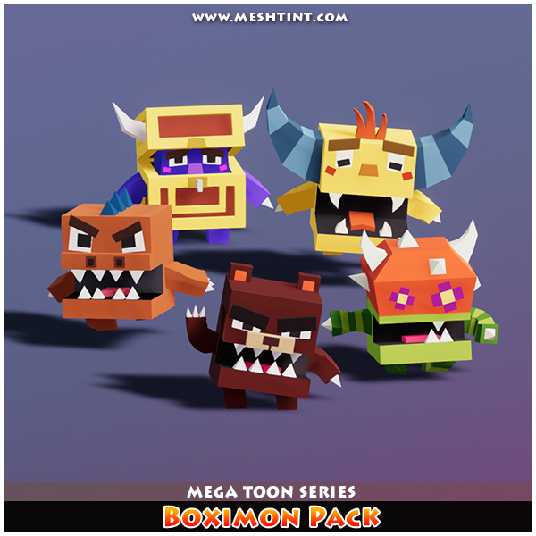 Boximon Pack Mega Toon Series 1.1 Mesh Tint Shop3DSA Unity3D Game Low Poly Download 3D Model