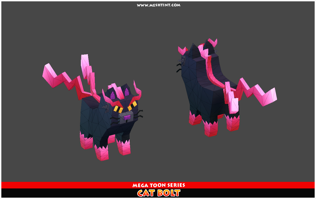 Cat Bolt Mega Toon Meshtint 3d model unity low poly game fantasy pet dog evolution evolve Pokemon