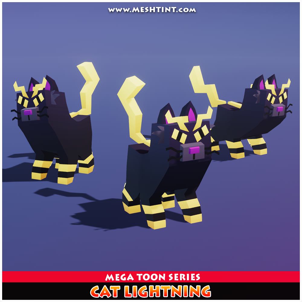 Cat Lightning Mega Toon Meshtint 3d model unity low poly pet monster evolution evolve Pokemon