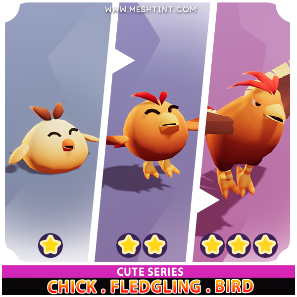 Chick Fledgling Bird Evolution Pack Cute series Mesh Tint Shop3DSA Unity3D Game Low Poly Download 3D Model
