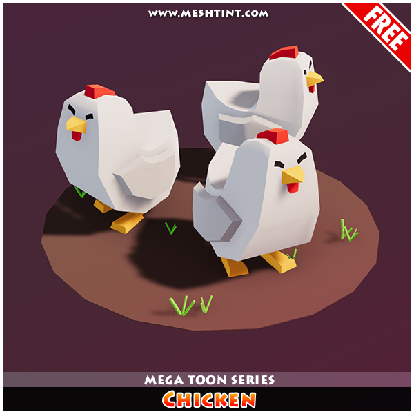 Meshtint Free Chicken Mega Toon Series Mesh Tint Shop3DSA Unity3D Game Low Poly Download 3D Model