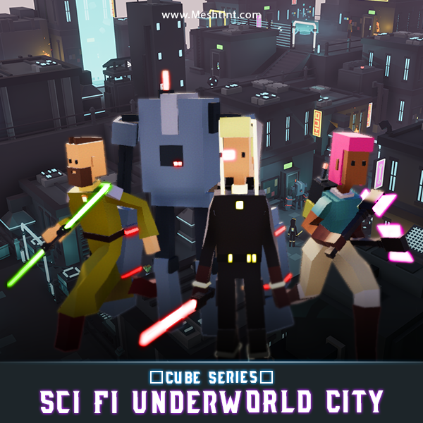 CUBE Sci Fi City Meshtint 3d model character unity low poly modular science fiction future robot