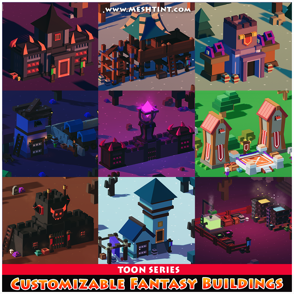 Meshtint 3d model modular unity low poly game building town map top down environment house castle