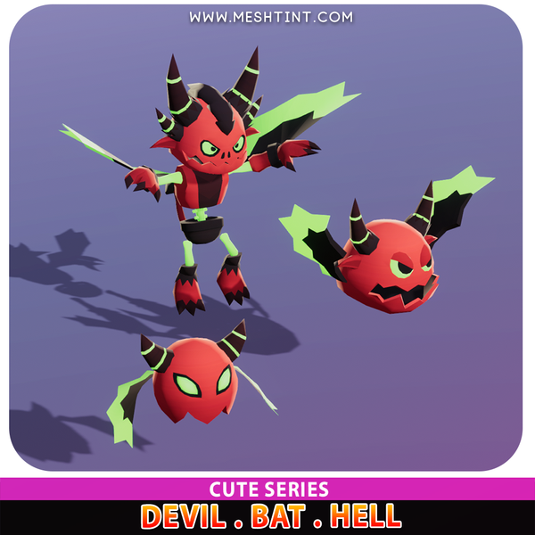 Devil Bat Hell Evolution Cute Meshtint 3d model modular character unity low poly game monster