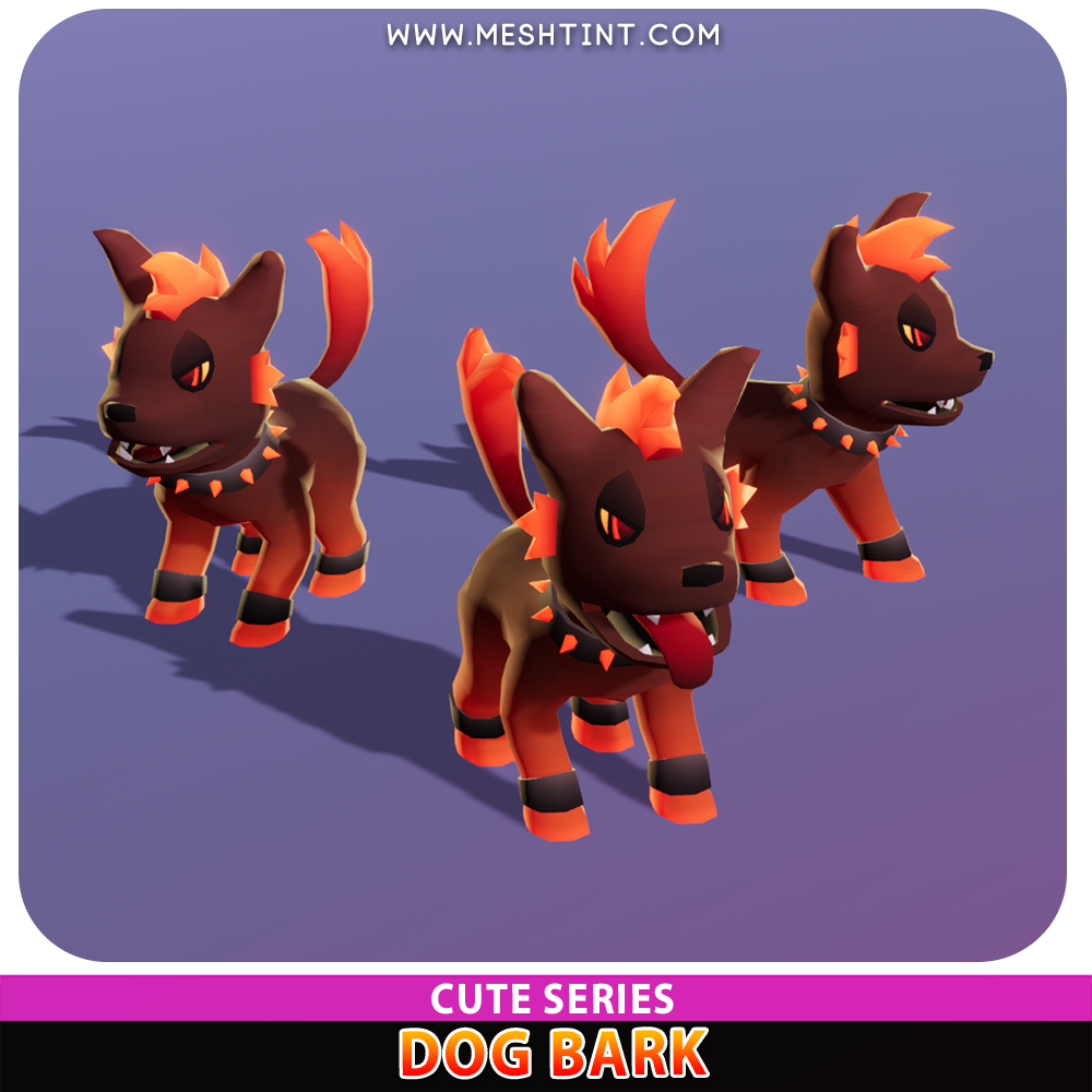 Dog Bark Cute Hell hound fire Meshtint 3d model unity low poly game sci fi evolution evolve Pokemon