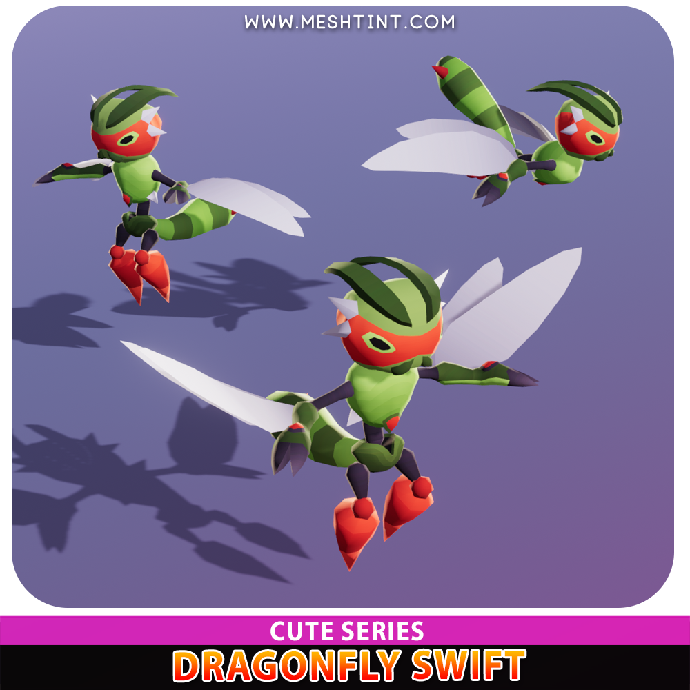 Dragonfly Swift Cute Meshtint 3d model unity low poly game fantasy creature monster evolution