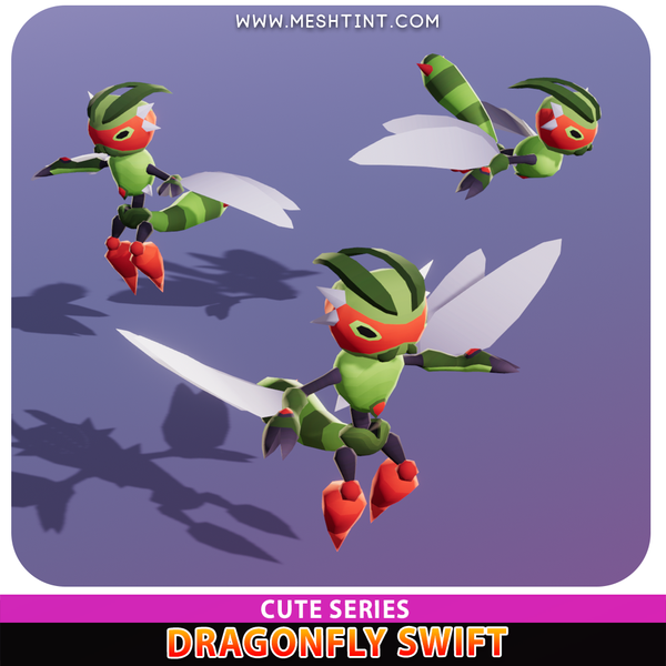 Dragonfly Swift Cute Meshtint 3d model unity low poly game fantasy creature monster evolution