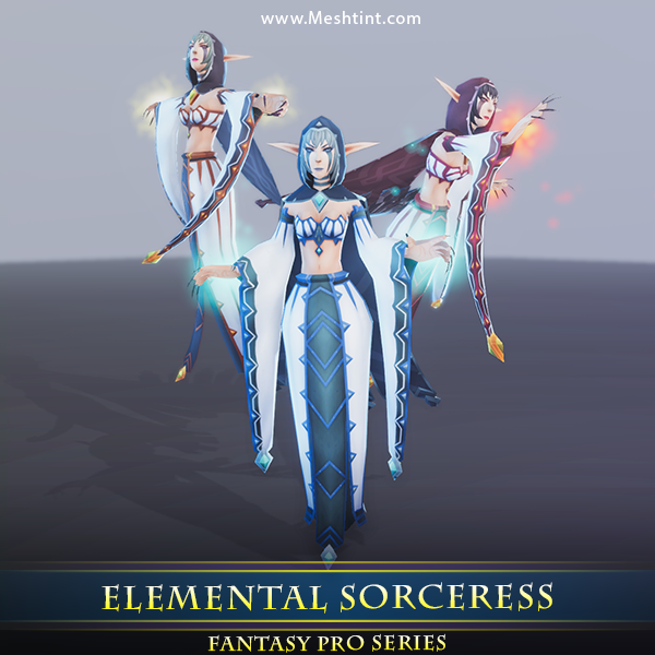 Elemental Sorceress 1.1 Mesh Tint Shop3DSA Unity3D Game Low Poly Download 3D Model