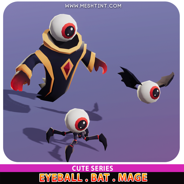 Eyeball Bat Mage Cute Meshtint 3d model unity low poly game fantasy monster evolution Pokemon