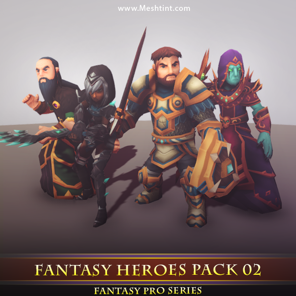 Fantasy Heroes Pack 02 1.3 Mesh Tint Shop3DSA Unity3D Game Low Poly Download 3D Model