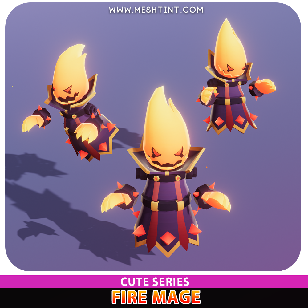 Fire Mage Cute Meshtint 3d model unity low poly game fantasy creature monster evolution Pokemon
