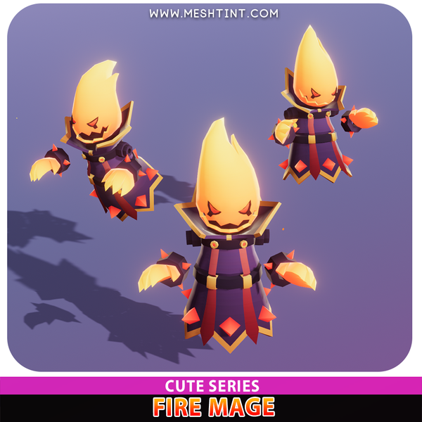 Fire Mage Cute Meshtint 3d model unity low poly game fantasy creature monster evolution Pokemon