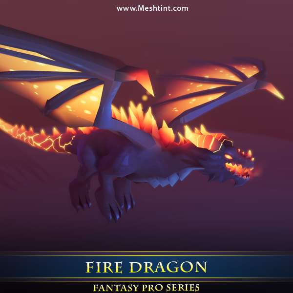 Fire Dragon 1.2 Mesh Tint Shop3DSA Unity3D Game Low Poly Download 3D Model