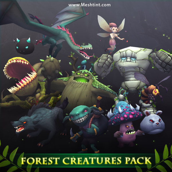 Forest Creatures Pack 1.5 Mesh Tint Shop3DSA Unity3D Game Low Poly Download 3D Model