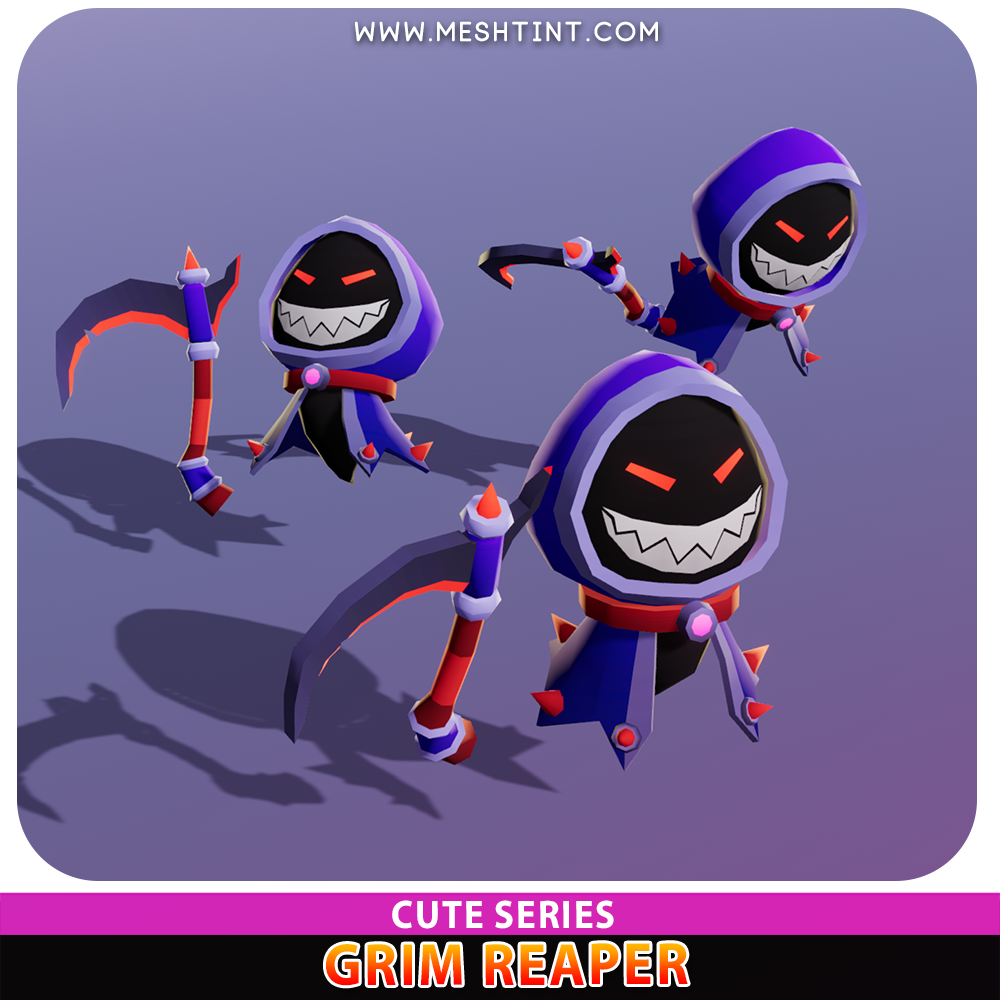 Grim Reaper Cute Ghost Meshtint 3d model unity low poly game fantasy creature monster evolution