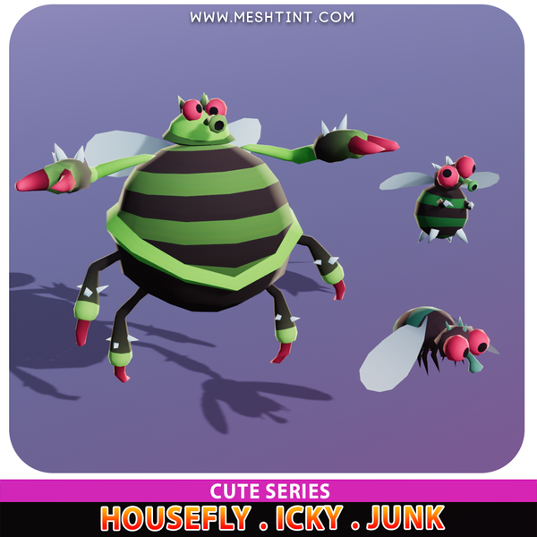 Housefly Icky Junk Cute Meshtint 3d model unity low poly game monster evolution Pokemon bug insect