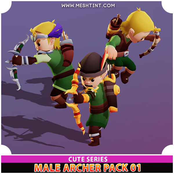Cute Male Archer Modular Meshtint 3d model character unity low poly game fantasy hero elf elves