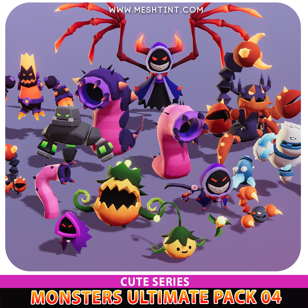 Monster Ultimate cute worm ghost scorpion plant golem meshtint 3d model unity pokemon low poly