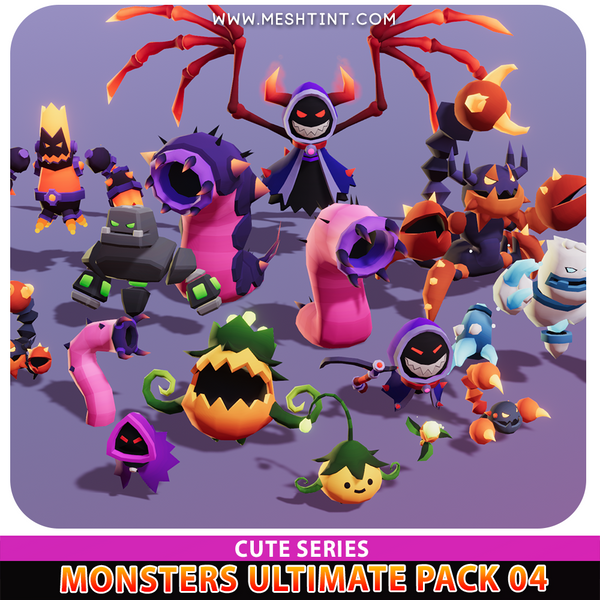 Monster Ultimate cute worm ghost scorpion plant golem meshtint 3d model unity pokemon low poly
