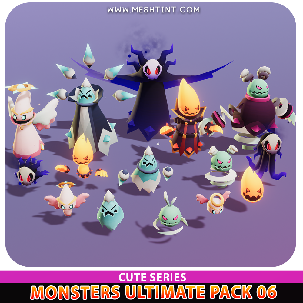 Monsters Ultimate Cute Meshtint 3d model unity low poly game fantasy elemental evolution Pokemon