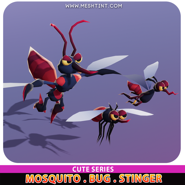 Mosquito Bug Cute Meshtint 3d model modular character unity low poly game fantasy creature monster