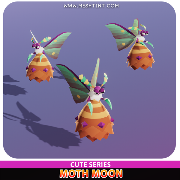 Moth Moon Cute Meshtint 3d model unity low poly game creature monster evolution Pokemon insect bug