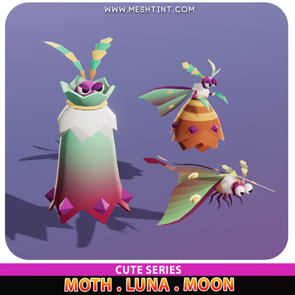 Moth Luna Moon Cute Meshtint 3d model unity low poly game evolution Pokemon bug insect insectoid
