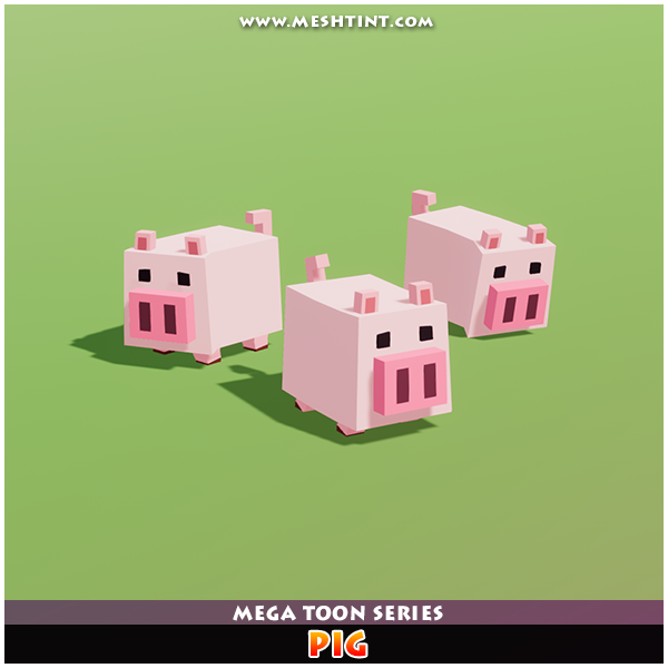 Pig Mega Toon Farm animal farming boxy low poly meshtint 3d cartoon pork cute polygonal