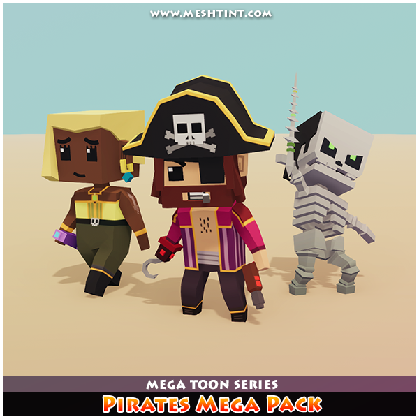 Pirates Mega Pack Mesh Tint Shop3DSA Unity3D Game Low Poly Download 3D Model