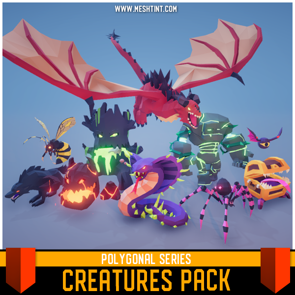 Polygonal - Creatures Pack Mesh Tint Shop3DSA Unity3D Game Low Poly Download 3D Model