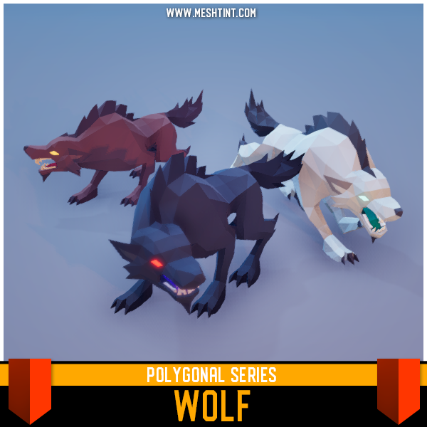 Polygonal - Wolf Mesh Tint Shop3DSA Unity3D Game Low Poly Download 3D Model