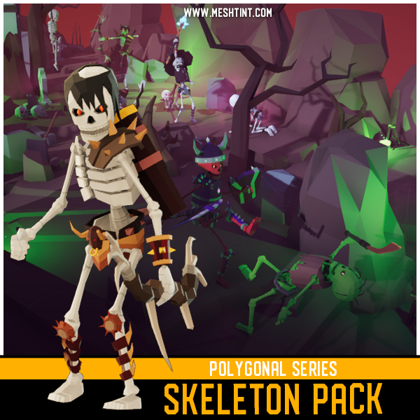 Polygonal Skeleton Pack Mesh Tint Shop3DSA Unity3D Game Low Poly Download 3D Model