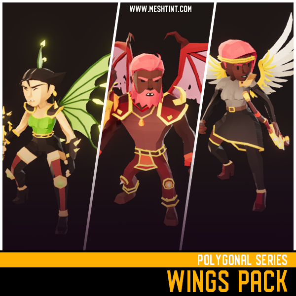 Polygonal Wings Pack Mesh Tint Shop3DSA Unity3D Game Low Poly Download 3D Model